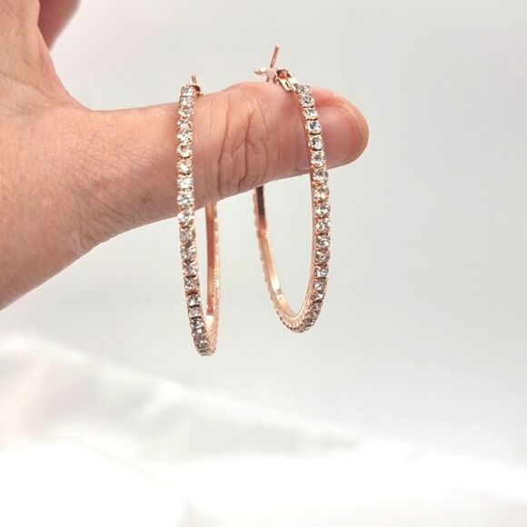 New Large Rhinestone Rose Gold Earrings - Picture 6 of 6